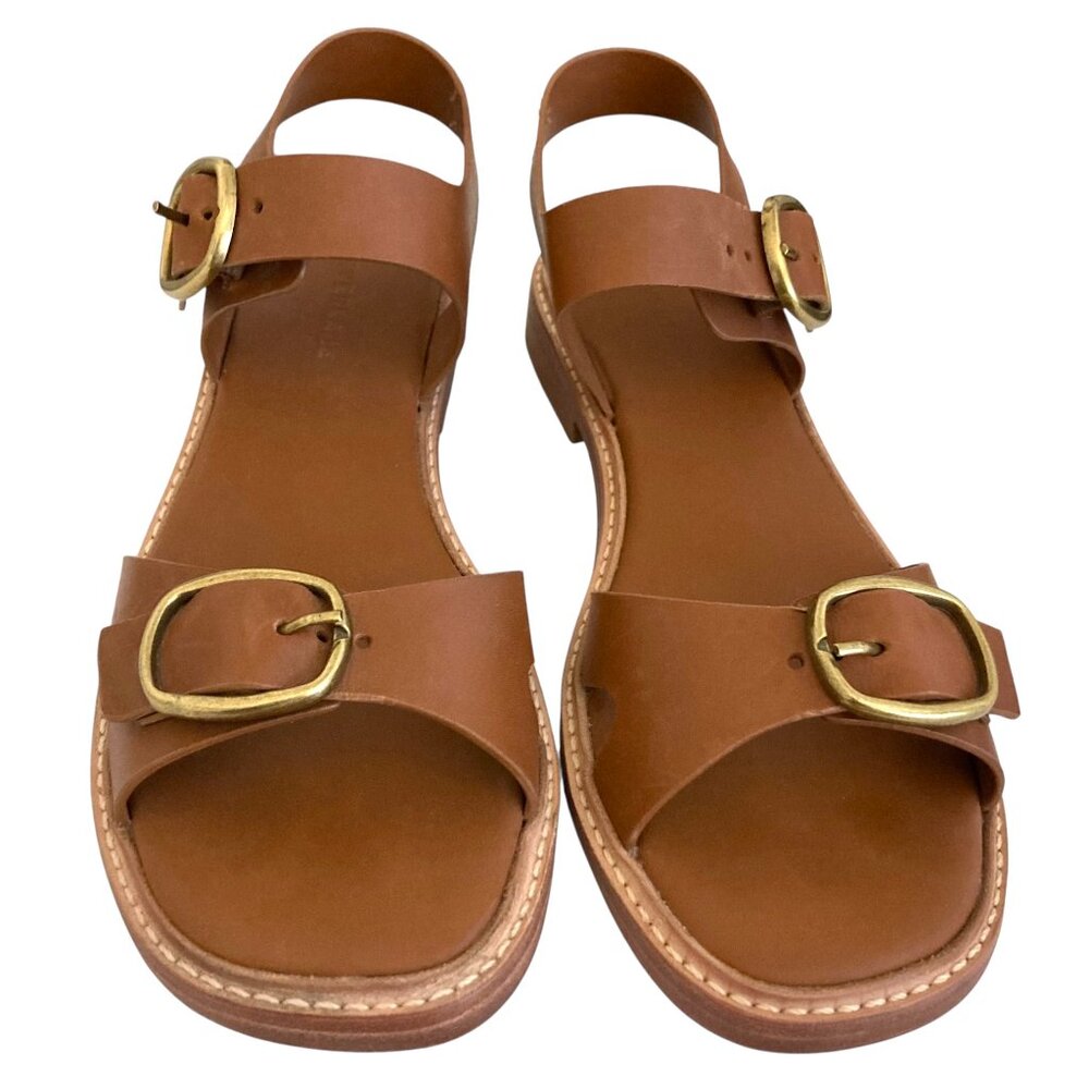 EVERLANE The Twin Buckle Leather Sandals Block Heel Retro 70s Brown - Picture 4 of 12